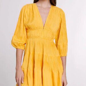 Maje Yellow ruched mini dress